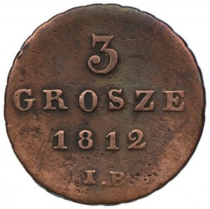 Duché de Varsovie, Frédéric Auguste Ier, 3 pennies 1812, IB, Varsovie