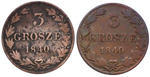 Poland, Russian Partition, Nicholas I, 3 groszy 1840 MW, Warsaw (2pcs).
