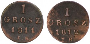 Duché de Varsovie, Frédéric Auguste Ier, 1 penny 1811, 1812 (2pc).