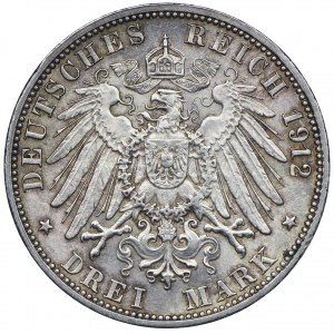 Deutschland, Baden, Friedrich II, 3 Mark 1912 G, Karlsruhe