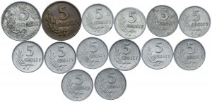 PRL set, 5 pennies 1949-1972 (14pcs).