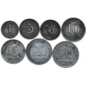 Kingdom of Poland, 1, 5, 10, 20 fenigs 1917-1918 (7pc).