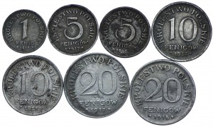 Kingdom of Poland, 1, 5, 10, 20 fenigs 1917-1918 (7pc).