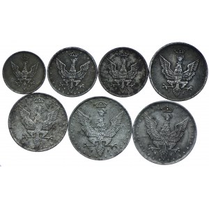 Kingdom of Poland, 1, 5, 10, 20 fenigs 1917-1918 (7pc).