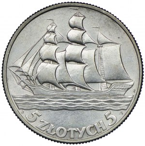 5 gold 1936, Sailing ship