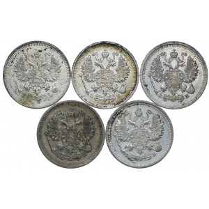 Russia, Nicholas II, 10 kopecks 1908-1912 (5pc).