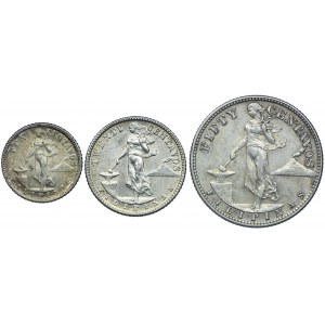 USA, okupacja Filipin, 10 centavos 1945, 20, 50 centavos 1944 (3szt.)