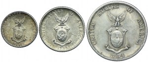 US, occupation of the Philippines, 10 centavos 1945, 20, 50 centavos 1944 (3pc).