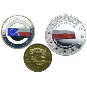 Zestaw III RP, 2 złote, 10 złotych 2004, medal AG, Wstąpienie Polski do Unii Europejskiej (3szt.)