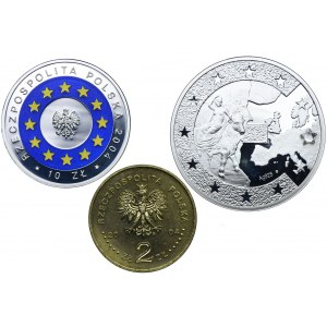 Zestaw III RP, 2 złote, 10 złotych 2004, medal AG, Wstąpienie Polski do Unii Europejskiej (3szt.)