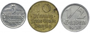 Free City of Danzig, 5 fenig 1923, 10 fenig, 1/2 guilder 1932 (3pc).