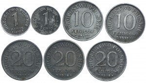Royaume de Pologne, set de 1, 10, 20 fenigs 1917-1918 (7pc).