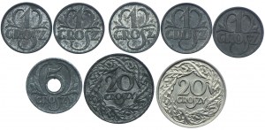 Ensemble II RP, 1, 5, 20 pennies 1923-1939 (8 pièces)