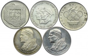 PRL set, 200 zloty 1974-1976, XXX years of PRL, Olympics, Soldiers, 1000 zloty 1982, 1983 John Paul II (5pcs).