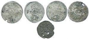 Ensemble de deux deniers, denier, Sigismond III Vasa, Sigismond II Auguste (5 pièces)