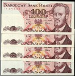 Zestaw banknotów, 100 złotych 1988 - TB - (4szt.)