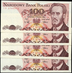 Ensemble de billets, 100 zloty 1988 - TB - (4pc).