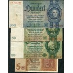 Zestaw banknotów, 5 marek 1942, 50 marek 1933, 100 marek 1935 (4szt.)