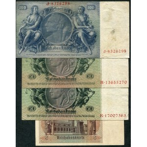 Zestaw banknotów, 5 marek 1942, 50 marek 1933, 100 marek 1935 (4szt.)