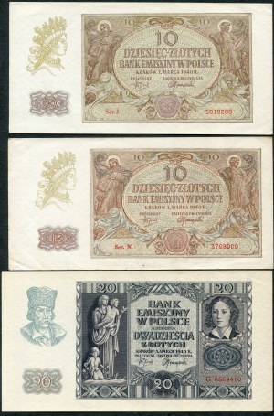 Set of banknotes, 10 zloty 1940, 20 zloty 1940 (3pcs).