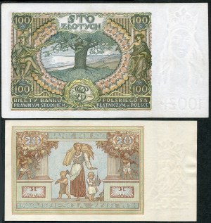 Jeu de billets, 20 or 1931, 100 or 1934 (2pc).