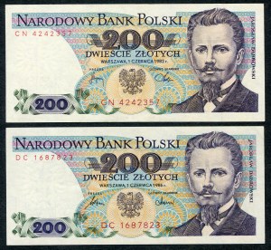 Serie di banconote, 200 zloty 1982/1986 - CN, DC -