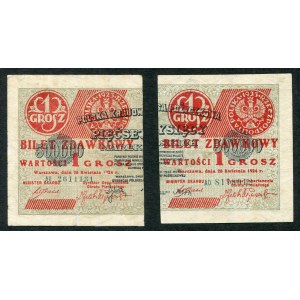 Zestaw banknotów, 1 grosz 1924, lewa i prawa strona (2szt.)