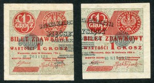 Set of banknotes, 1 penny 1924, left and right side (2pcs).