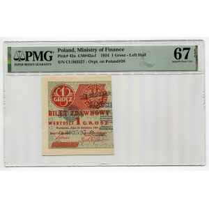 1 grosz 1924 - CU❉ - lewa połowa PMG 67 EPQ