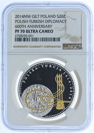 20 gold 2014, 50 Turkish lira 2014, 600 years of Polish-Turkish diplomatic relations, NGC PF70 ULTRA CAMEO(2pcs).