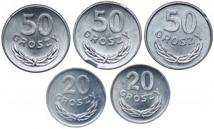 Set di DESTRUTTORI, 20 centesimi 1981, 50 centesimi 1986 (5 pz.).