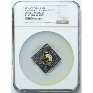 5 złotych 2016, 250 rocznica założenia Mennicy Warszawskiej, NGC PF70 ULTRA CAMEO