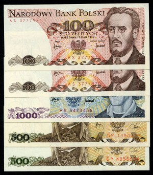 Serie di banconote della PRL, 10 zloty 1976, 500 zloty 1982, 1.000 zloty 1975