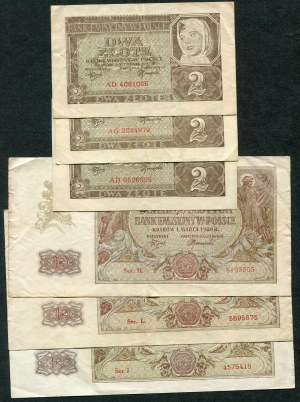 Set of banknotes, 2 zloty 1941, 10 zloty 1940 (6pcs).