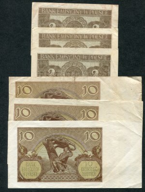 Set of banknotes, 2 zloty 1941, 10 zloty 1940 (6pcs).