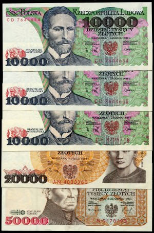 Set of PRL banknotes, 10,000 zloty 1988, 20,000 zloty 1989, 50,000 zloty 1993