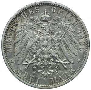 Germania, Prussia, Guglielmo III, 3 marchi 1909, Berlino