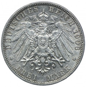 Germania, Prussia, Guglielmo II, 3 marchi 1908 A, Berlino