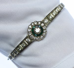 Gold bracelet, 29 diamonds, 8 emeralds - certificate