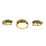 Komplet złoty: pierścionek oraz kolczyki z diamentami oraz szmaragdami (78)