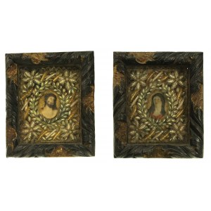 Pair of reliquaries, 18th century, with relics of numerous saints. (20)