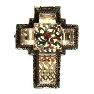 Krzyż relikwiarz, z kryształu górskiego, emalia (401)