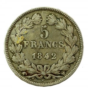 Francja, Ludwik Filip I, 5 franków 1842 W, Lille (532)
