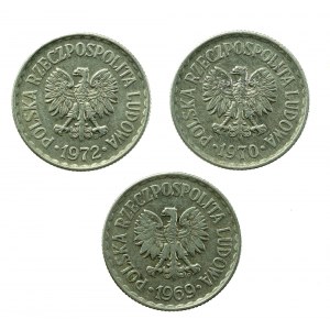 PRL, zestaw 1 złoty 1969, 1970, 1972. Razem 3 szt. (703)