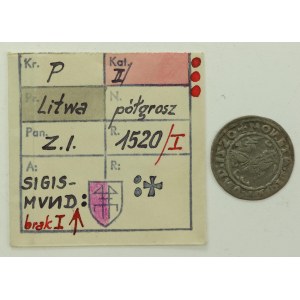 Zygmunt I Stary, Półgrosz 1520, Wilno - SIGISMVND, rzadki - ex. Kałkowski (838)