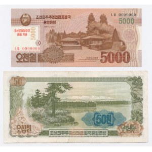 Korea Północna, 50 Won 1978 i 5000 Won 2013 Wzór. Razem 2 szt. (449)