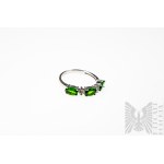 Ring with 3 Natural Tsavorites 0.78 Ct and 2 Natural White Sapphires 0.12 Ct, 925 Silver