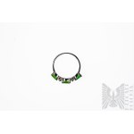 Ring with 3 Natural Tsavorites 0.78 Ct and 2 Natural White Sapphires 0.12 Ct, 925 Silver