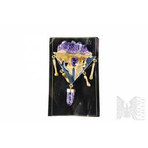 Designer Brooch with Natural Amethysts and Iolite, 925 Silver