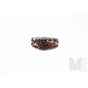 Ring with 31 Natural Anthill Garnets 1.34 ct, 925 Silver, Comes with Gemporia Certificate